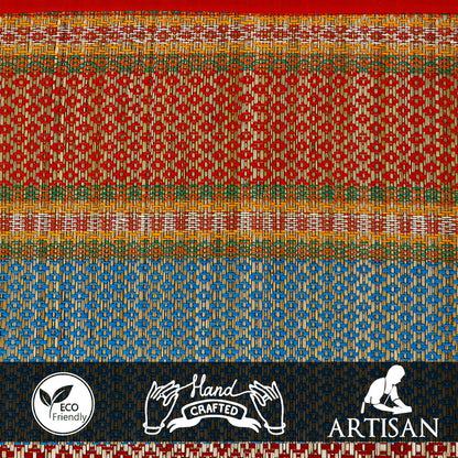 Natural Handmade Madurkathi Large Chatai Mats for Home, Red