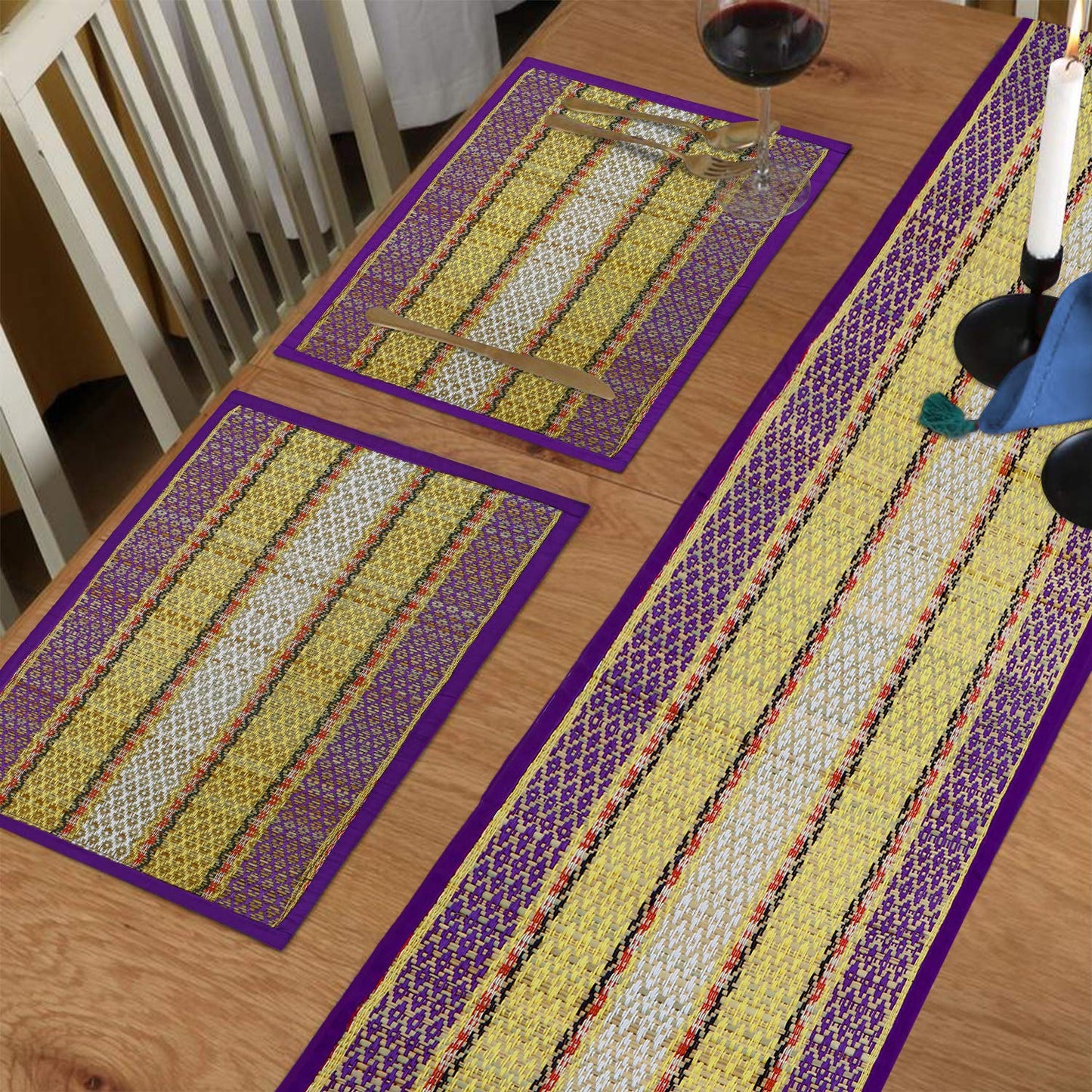 Handmade Madurkathi River Grass Dining Table Mats, Purple