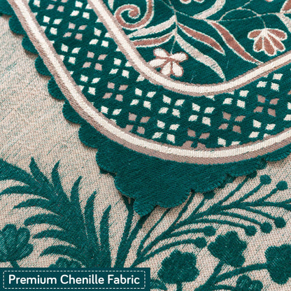 Royal Aangan Premium Chenille Jacquard Sofa Cover 5 Seater Set 3+1+1 Sofa Cover for Seat & Back, Mehfil Teal