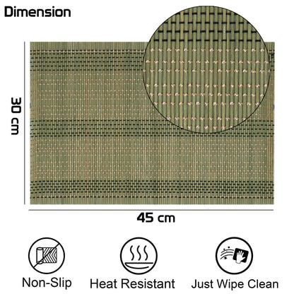 Reversible Bamboo Table Mats for Dining Table, Set of 6 Placemats, 45x30 cm, Moss Green