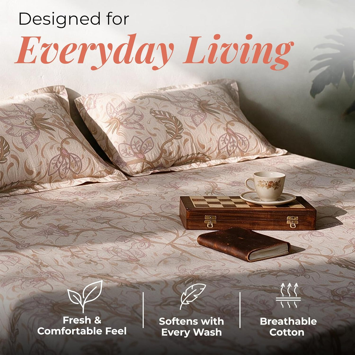 HOKIPO Floral 180 TC Cotton Twill Flat Bedsheet in King Size, Old Rose - image 3