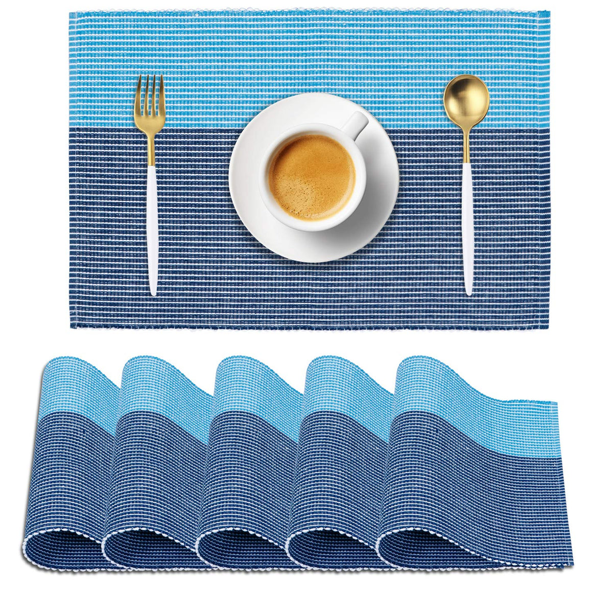 Ribbed Cotton Heat Resistant Dining Table Mat, Sky Blue