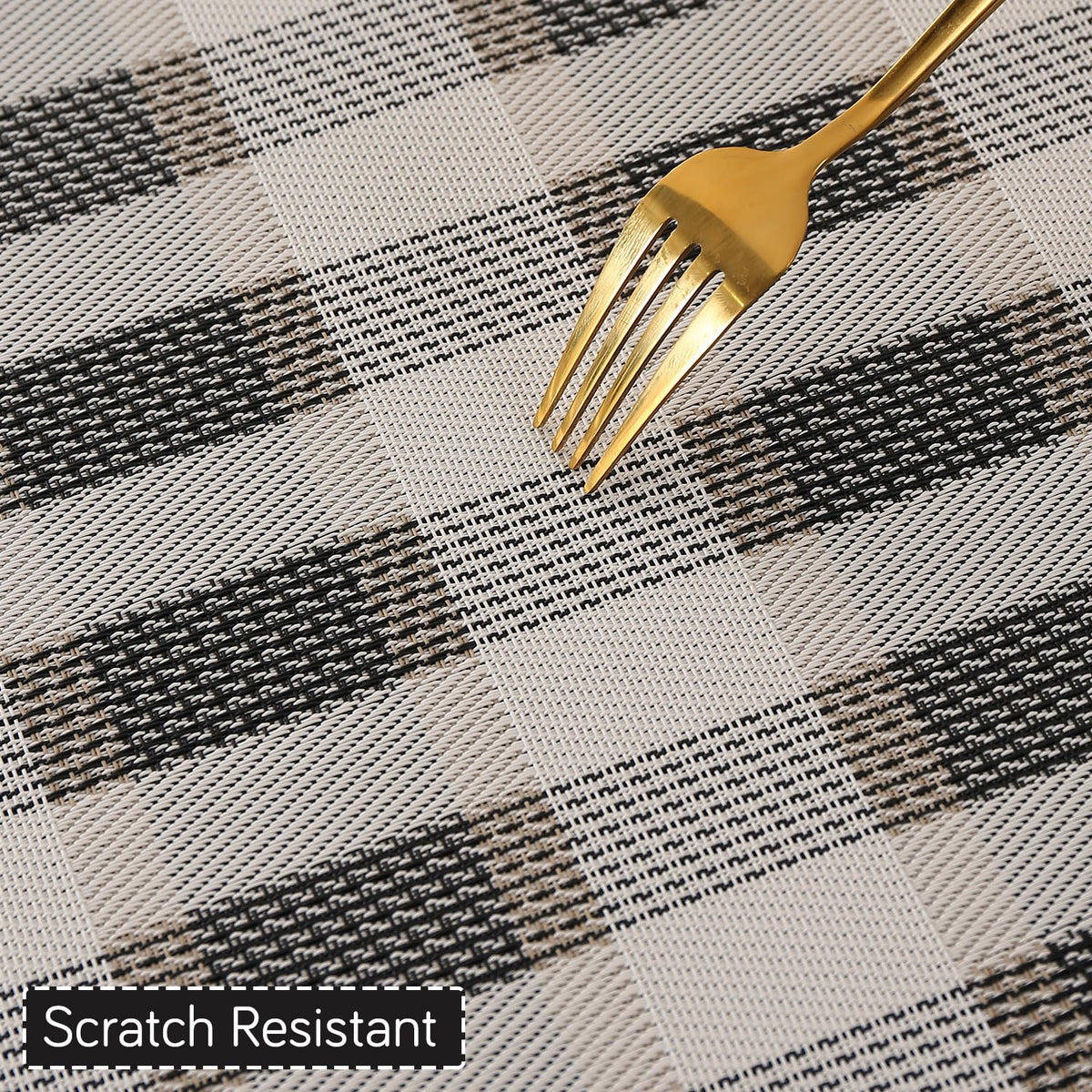 Classic Checks PVC Washable Mats for Dining Table - Sable Black