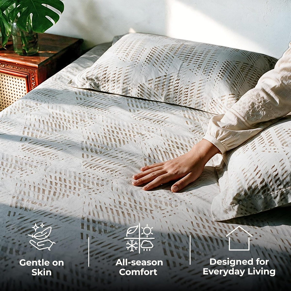 HOKIPO Geometric 300 TC Cotton Sateen Flat Bedsheet, King, Mustard & Ochre - image 4