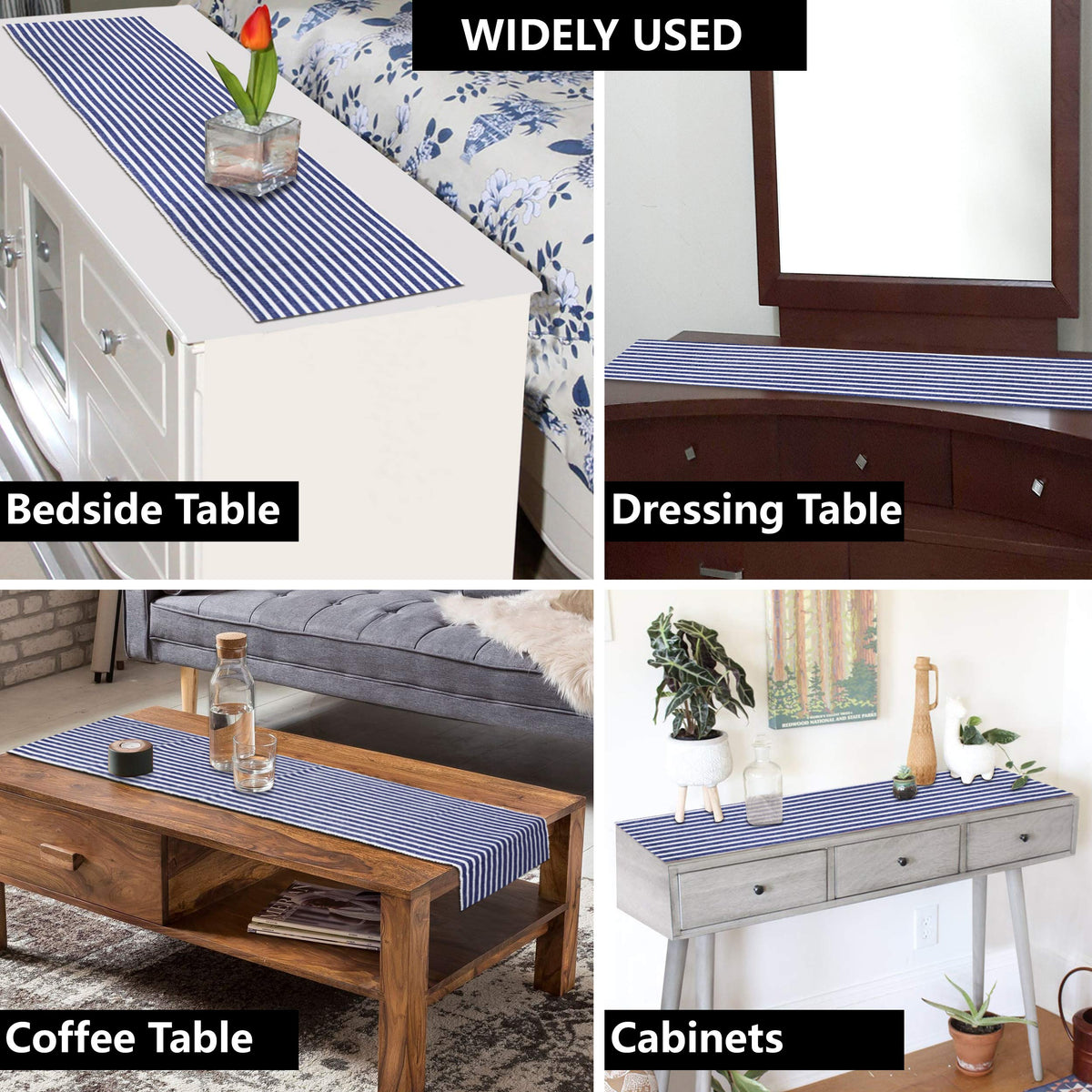 Buy Blue Colour Cotton Ribbed Runner With Widely Used For Bedside Table, Dressing Table, Coffee Table & Cabinets | HOKIPO