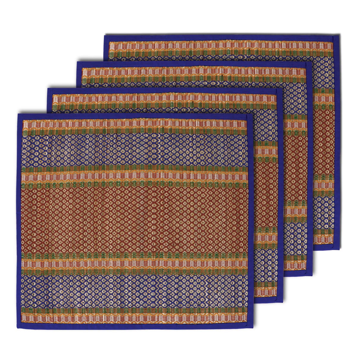 Natural River Grass Handcrafted Pooja Floor Mats/Meditation Prayer Mat/Sittting Mat/Aasan Mat Chatai for Pack of 2/4/6/8, Blue