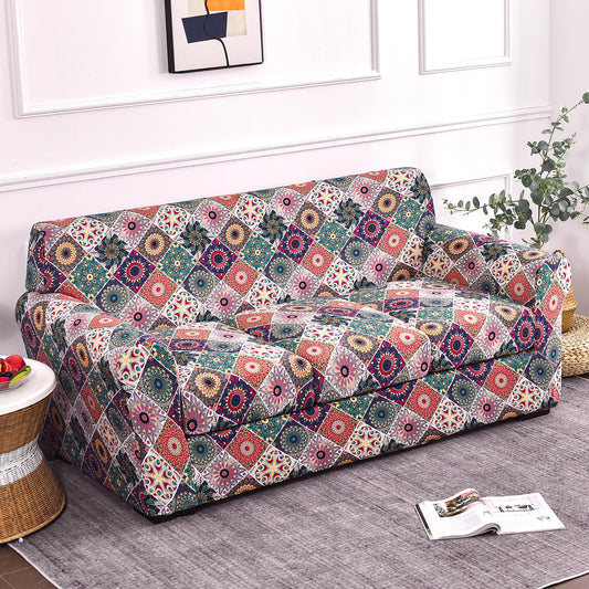 Printed Stretchable Sofa Slipcover with 1/2/3 Pc Separate Seat Cushion Cover for each 1/2/3 Seater, Spectrum Mosaic Magic