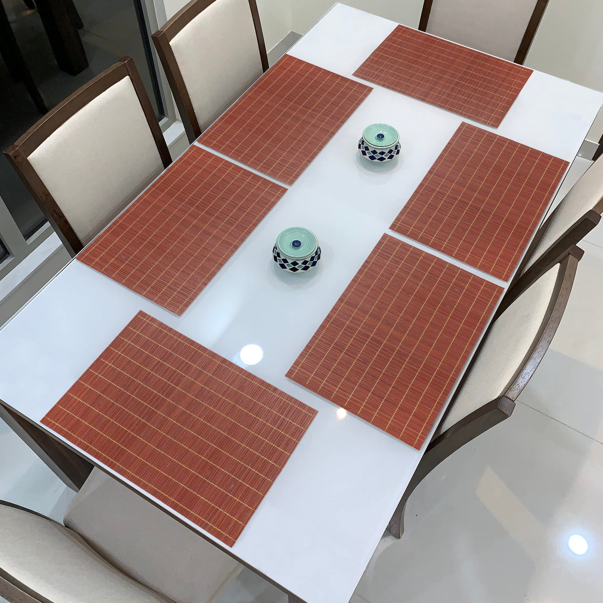 Buy cinnamon brown colour reversible bamboo table mats set of 6 | Hokipo