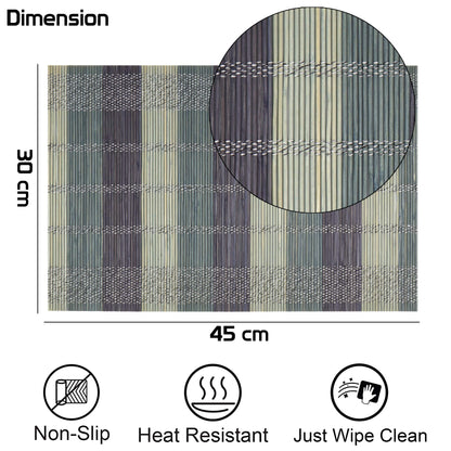 Heat Resistant Bamboo Placemats Set of 6 Dining Table Mats, 45x30 cm, Bean Blue