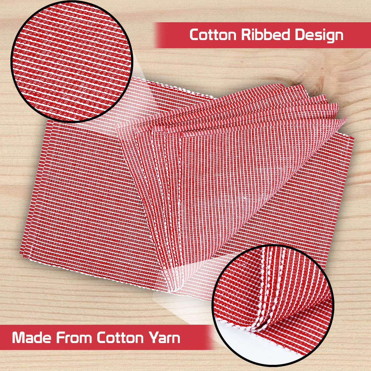Ribbed Cotton Heat Resistant Dining Table Mat, Red