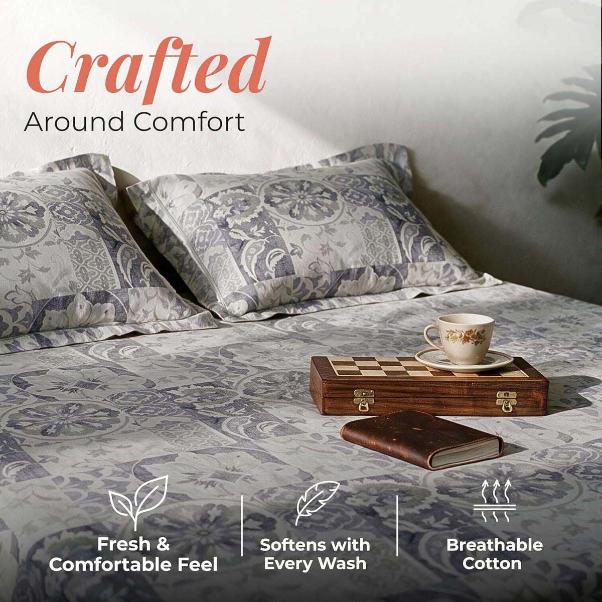HOKIPO Suzani Patchwork 210 TC Cotton Sateen Flat Bedsheet, King, Violet - image 3