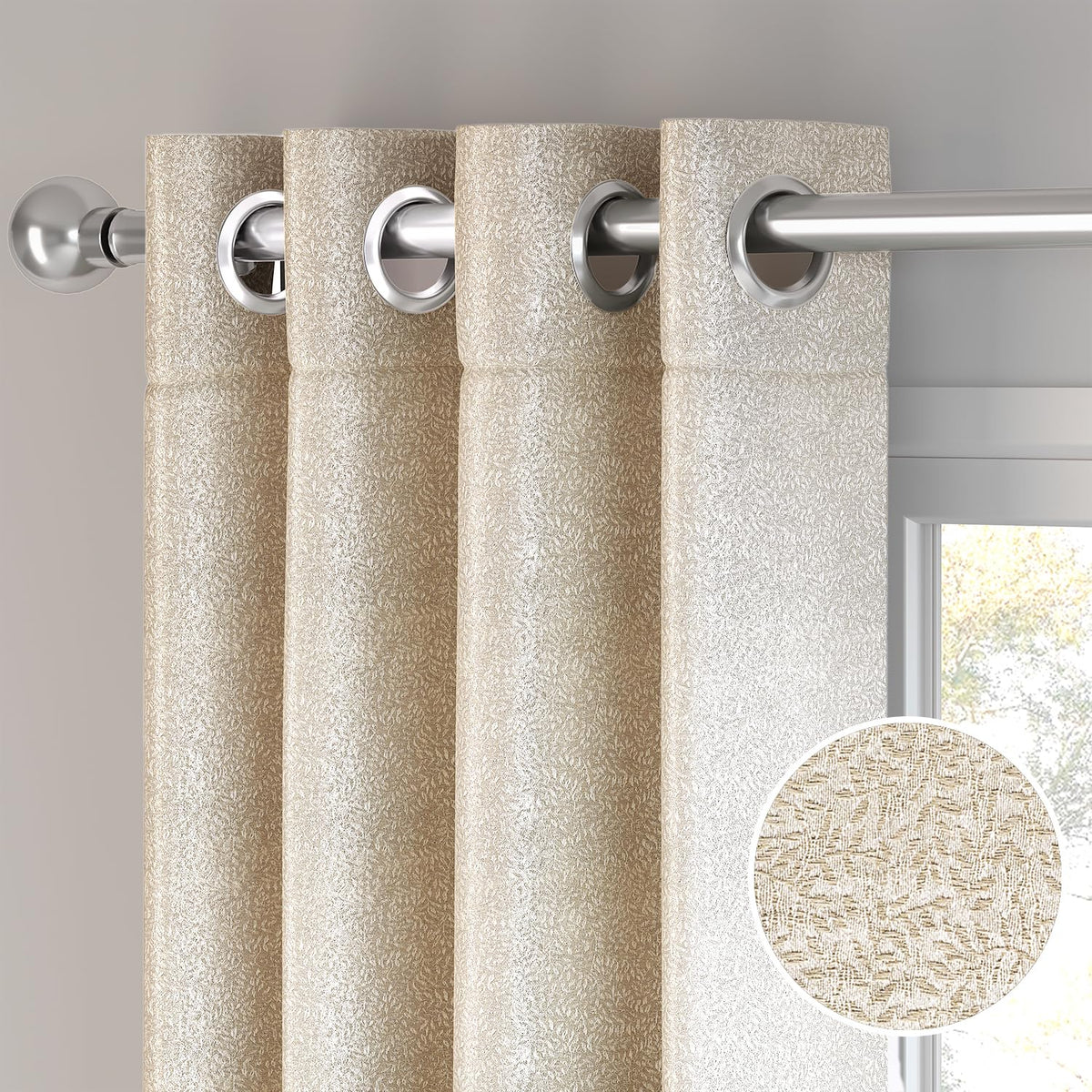 HOKIPO Eden Eyelet Curtains, 7 Feet Long - Soft Beige - image 7