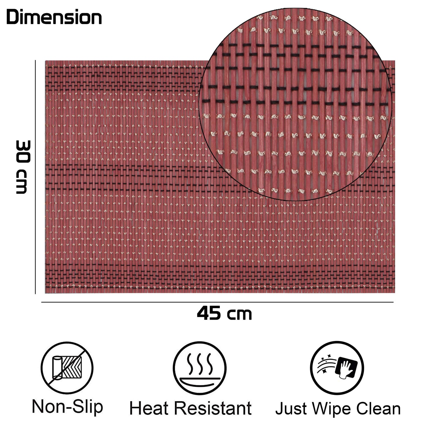 Heat Resistant Bamboo Placemats Set of 6 Dining Table Mats, 45x30cm