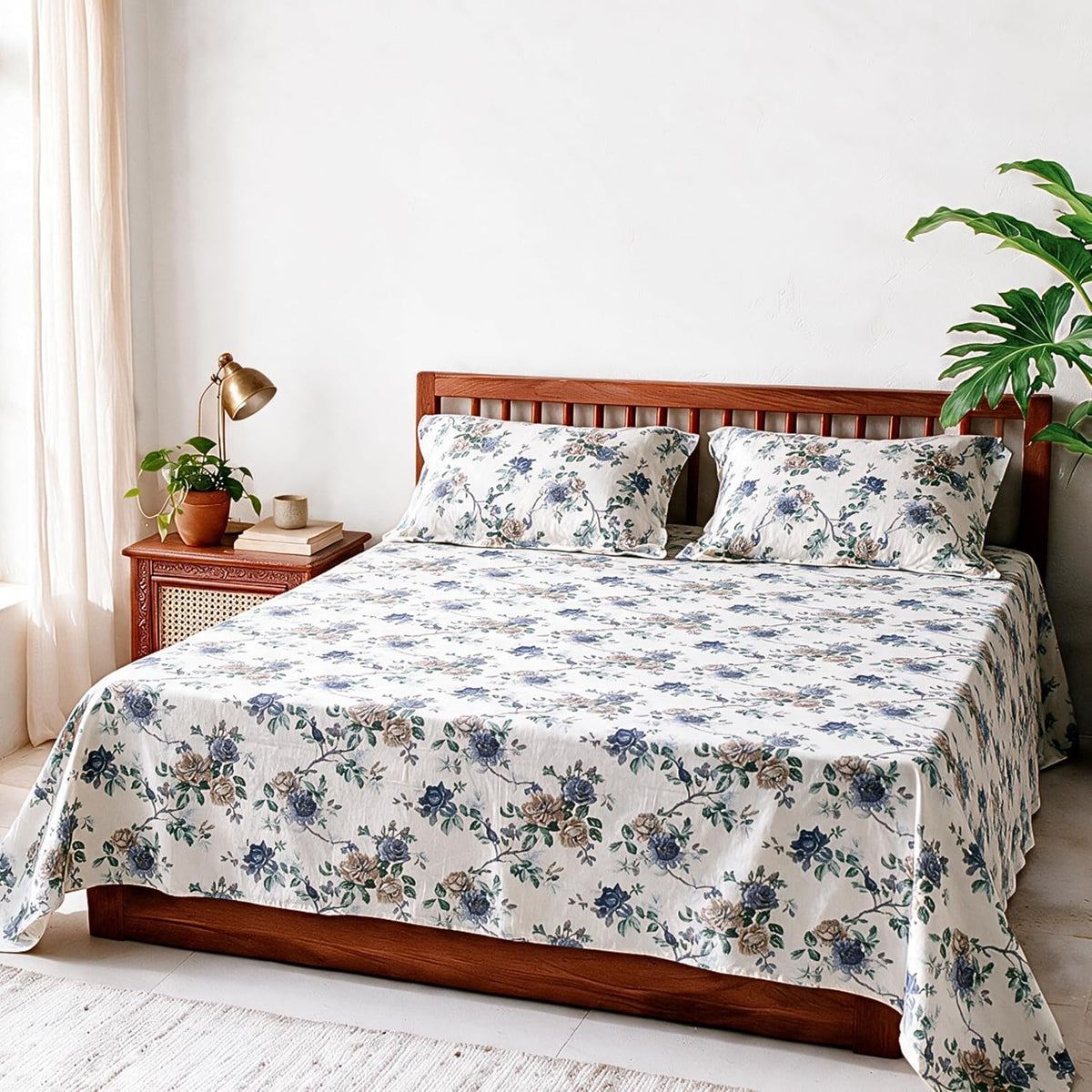 HOKIPO Floral 180 TC Cotton Twill Flat Bedsheet in King Size, Old Rose - image 10