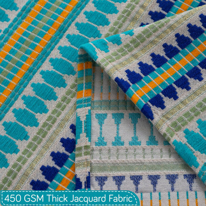 Artisan Boho 5-Seater Sofa Seat Mat with Tassels (3+1+1), Aqua Blue