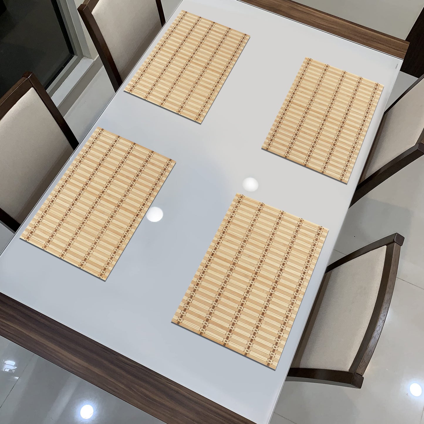 Reversible Bamboo Placemats Set of 4 Table Mats for Dining Table, 45x30 cm