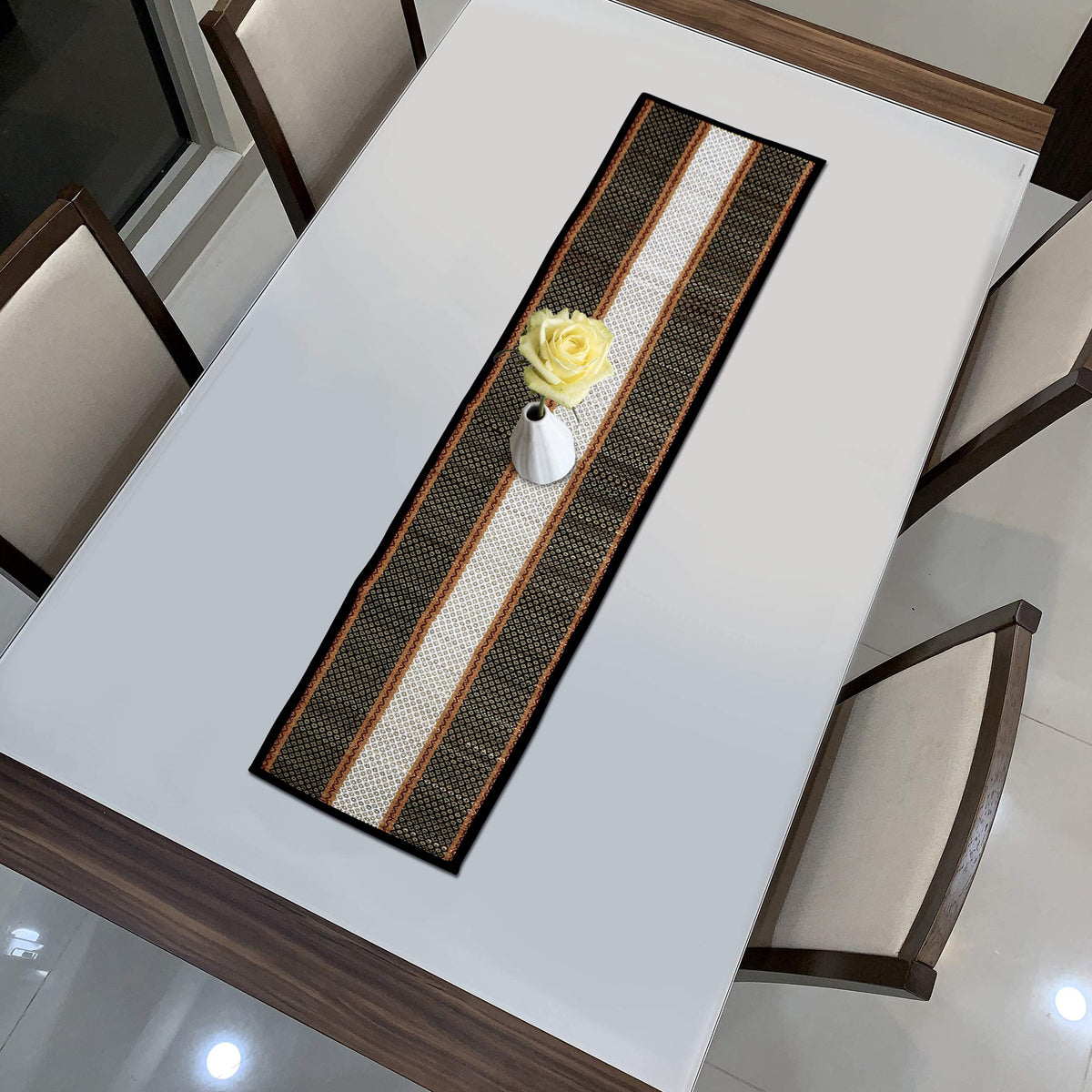 Buy Black Colour natural handmade Madurkathi table runner for 4 seater tables | HOKIPO