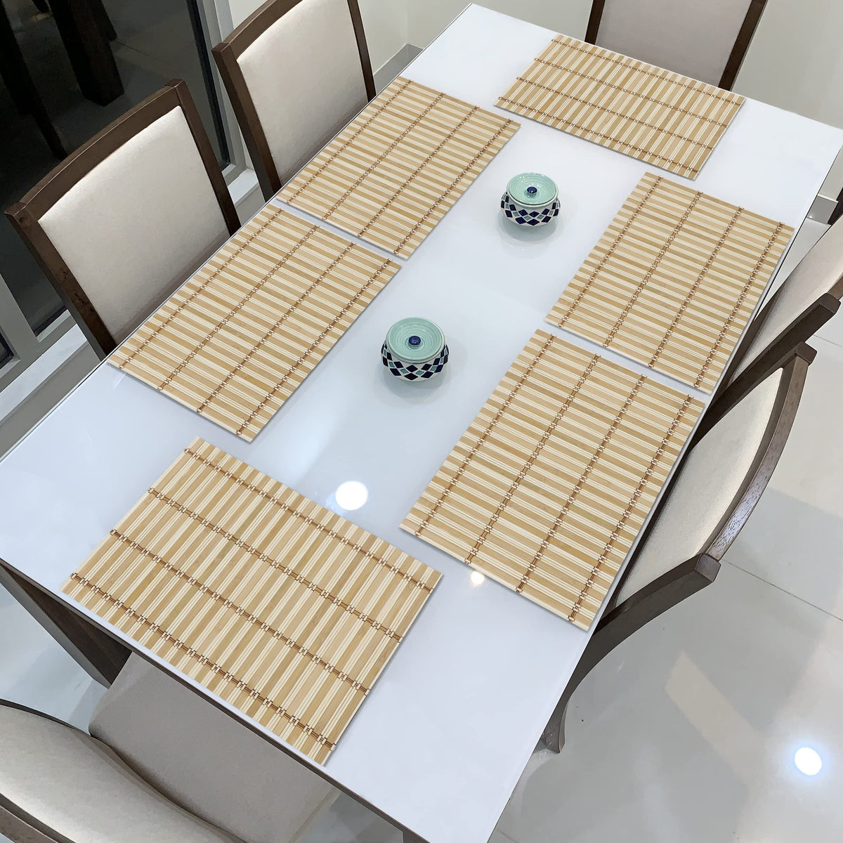 Beige Stripes Colour Reversible Bamboo Table Mats set of 6