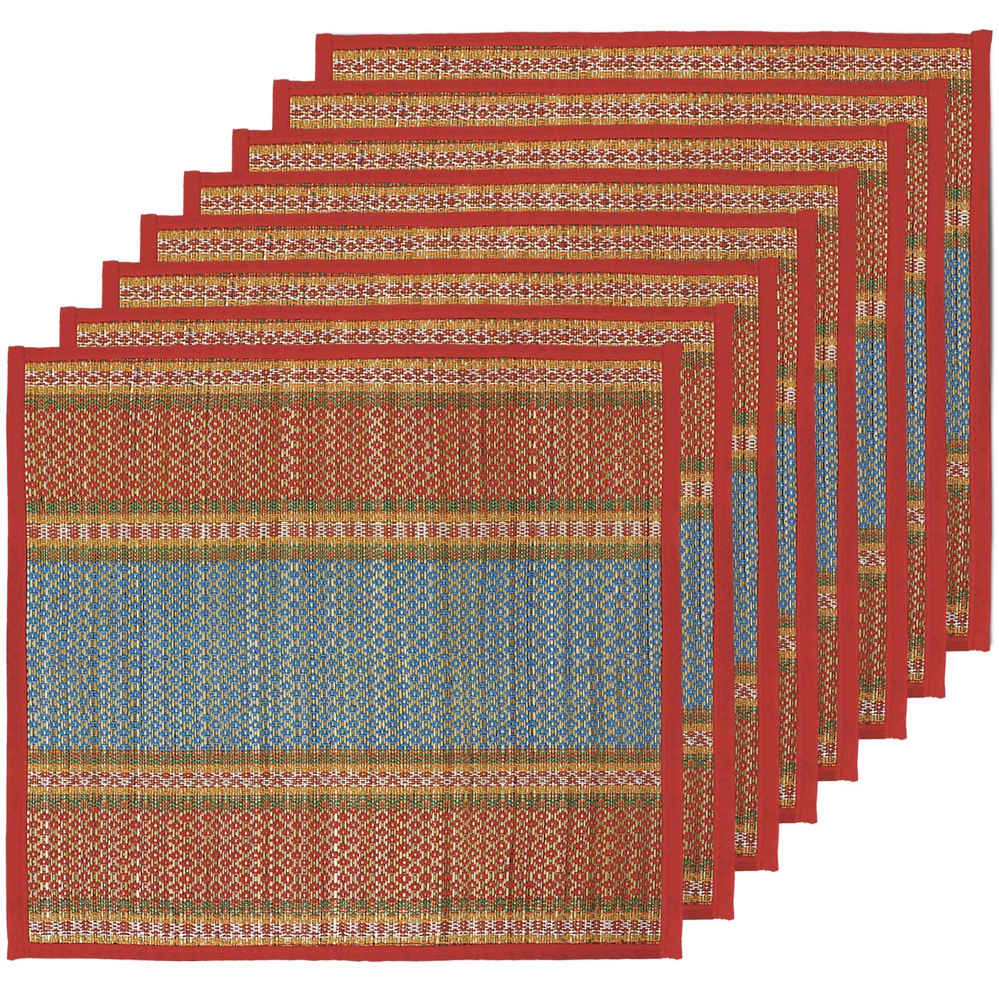 Natural River Grass Handcrafted Pooja Floor Mats/Meditation Prayer Mat/Sittting Mat/Aasan Mat Chatai for Pack of 2/4/6/8, Red