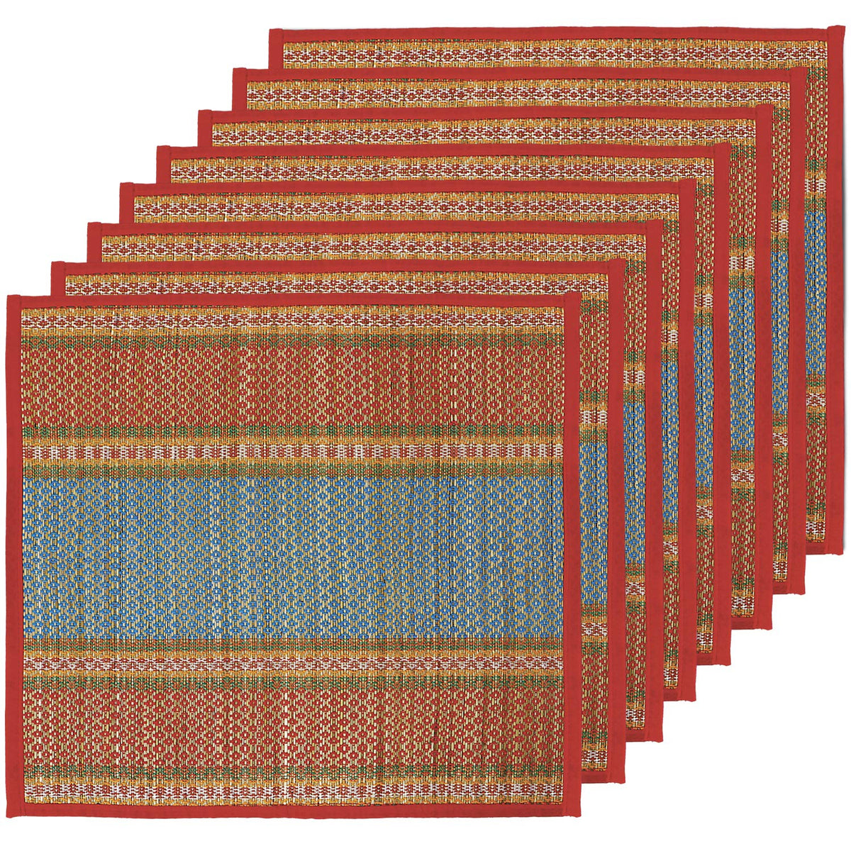 Natural River Grass Handcrafted Pooja Floor Mats/Meditation Prayer Mat/Sittting Mat/Aasan Mat Chatai for Pack of 2/4/6/8, Red