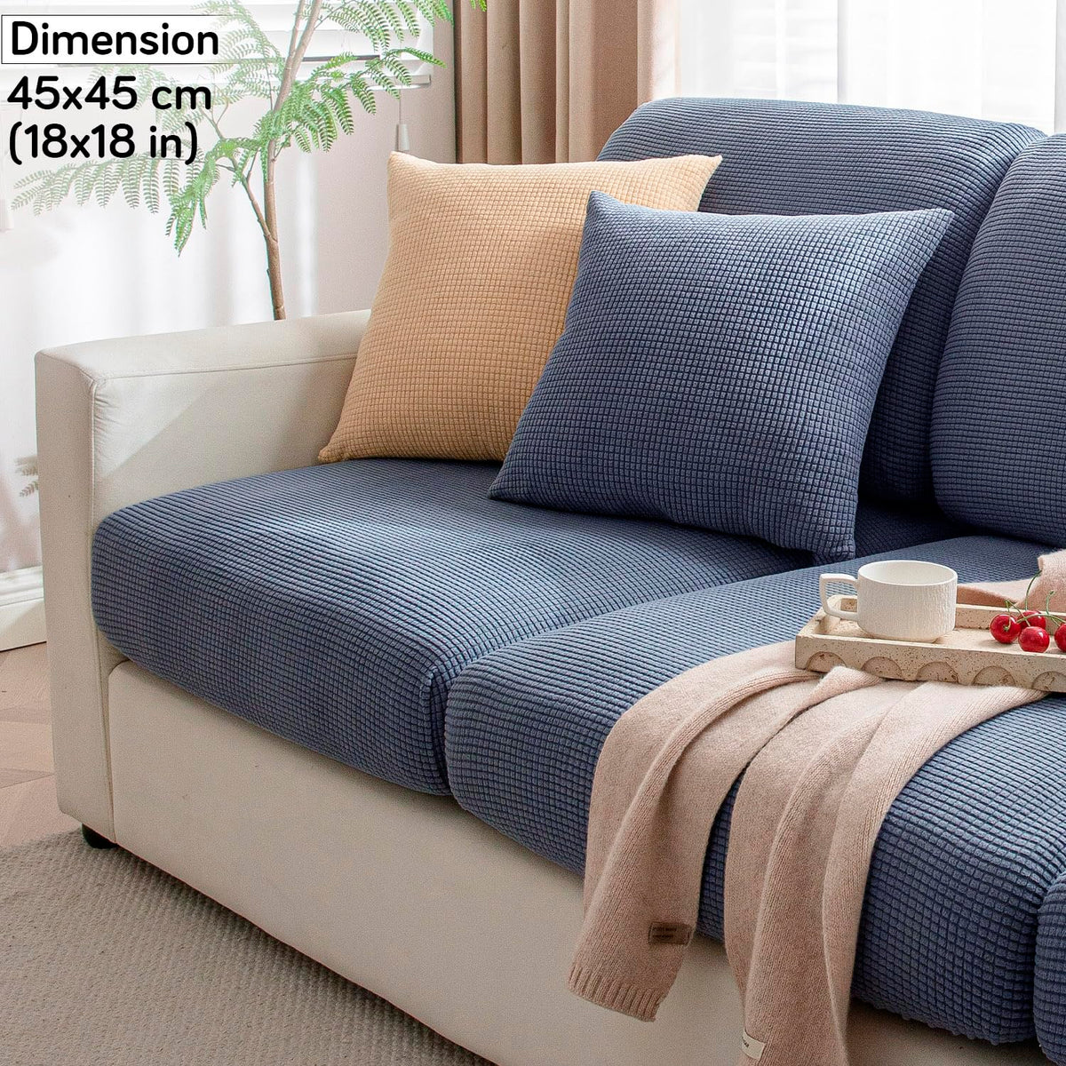 Dark Grey Colour Grid Texture Jacquard Sofa Cushion Cover