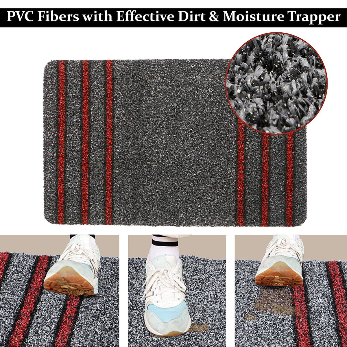 Rubber Back Dirt Trapper Rectangular Doormats For Entrance Big Size, Black, 48X78 Cm