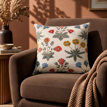 HOKIPO Crewel Embroidered Cushion Cover, Floral Multicolor, 16 x 16 in - image 1