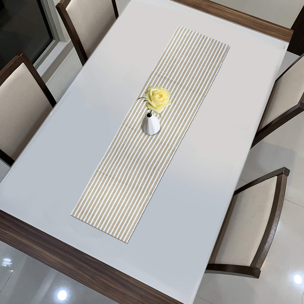 Buy Brown Colour Cotton Ribbed Dining Table Runner - HOKIPO | Har Ghar ka Humsafar
