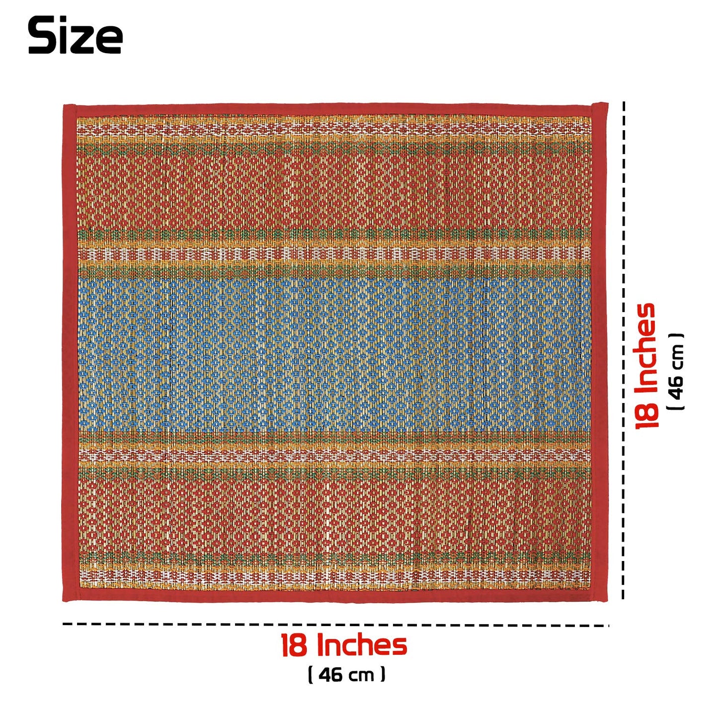 Natural River Grass Handcrafted Pooja Floor Mats/Meditation Prayer Mat/Sittting Mat/Aasan Mat Chatai for Pack of 2/4/6/8, Red