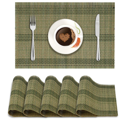 Reversible Bamboo Table Mats for Dining Table, Set of 6 Placemats, 45x30 cm, Moss Green