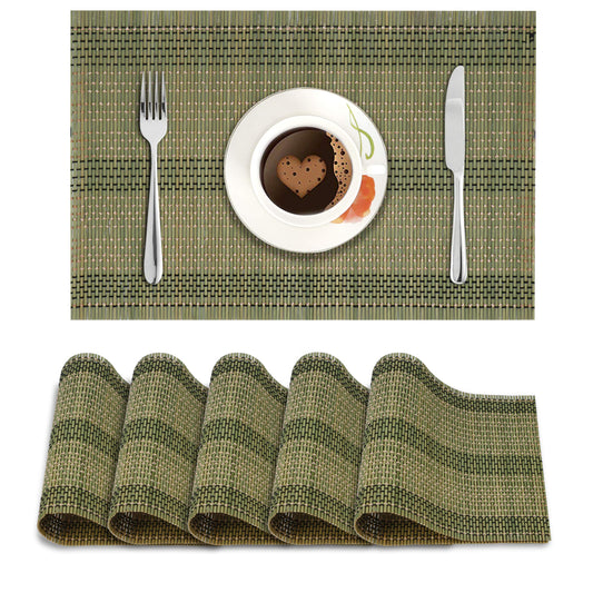 Reversible Bamboo Table Mats for Dining Table, Set of 6 Placemats, 45x30 cm, Moss Green