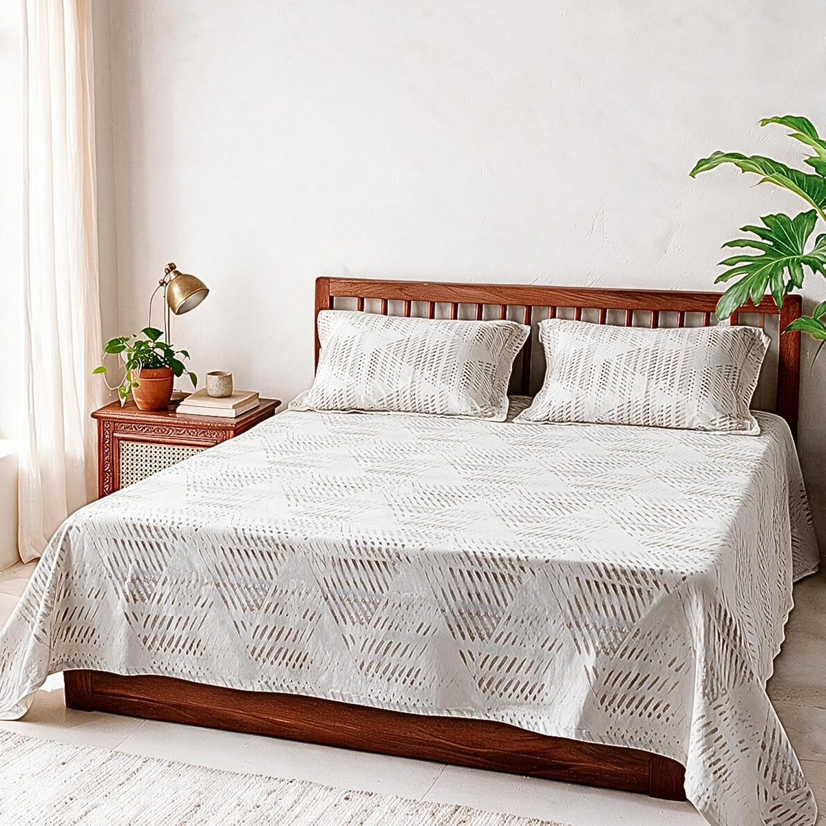 HOKIPO Geometric 300 TC Cotton Sateen Flat Bedsheet, King Size, Teal Grey - image 12