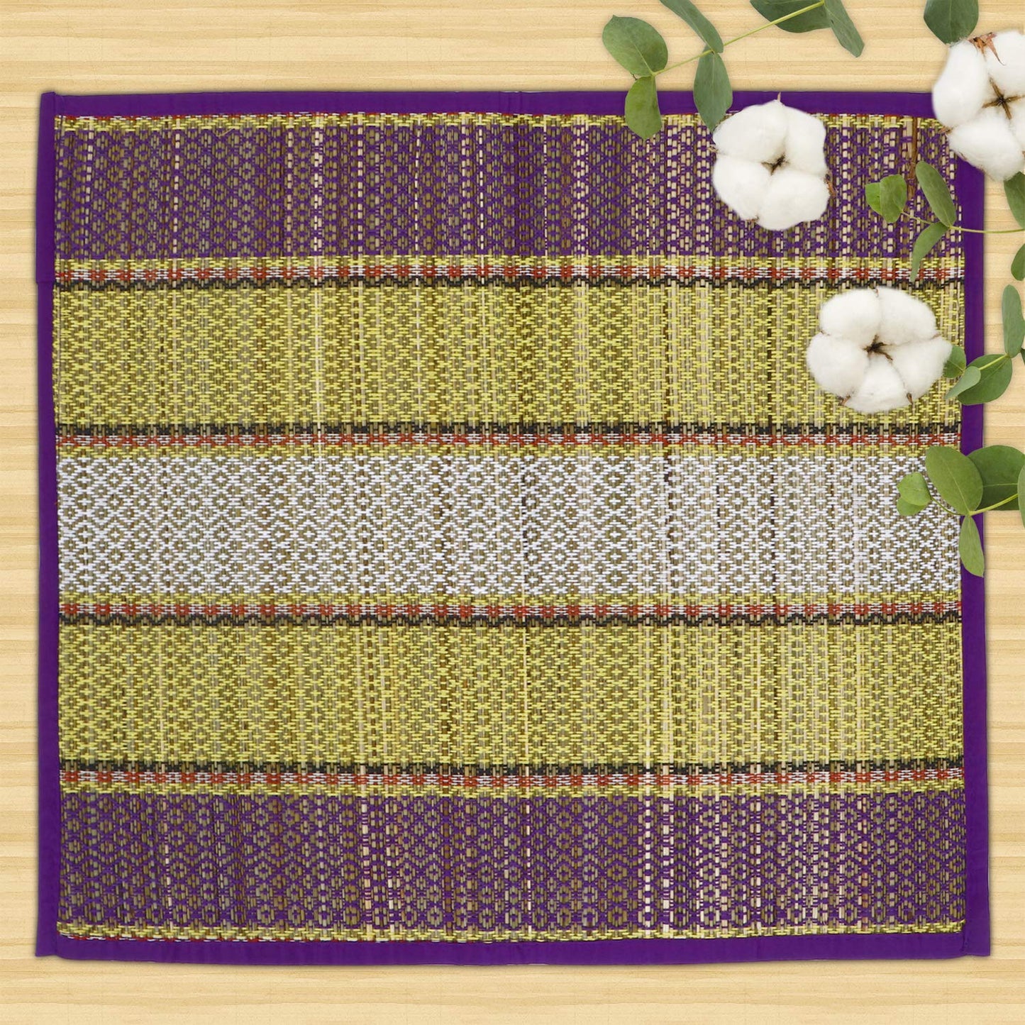 Natural River Grass Handcrafted Pooja Floor Mats/Meditation Prayer Mat/Sittting Mat/Aasan Mat Chatai for Pack of 2/4/6/8, Purple