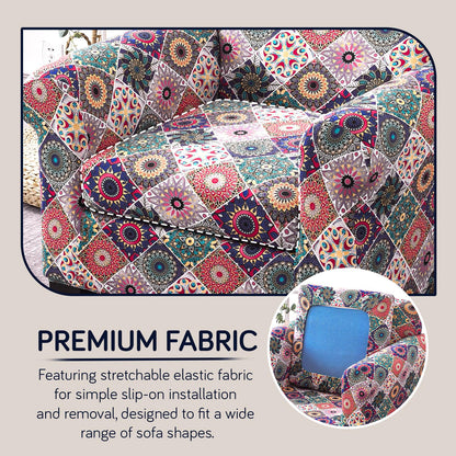 Printed Stretchable Sofa Slipcover with 1/2/3 Pc Separate Seat Cushion Cover for each 1/2/3 Seater, Spectrum Mosaic Magic
