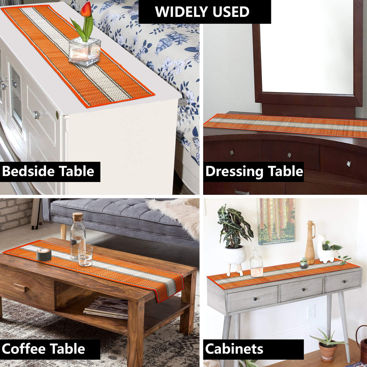 Buy Orange Colour Eco-friendly Natural Handmade Madurkathi Table Runner With Widely Used For Bedside Table, Dressing Table, Coffee Table & Cabinets | HOKIPO