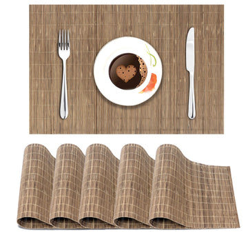 Brown Colour Reversible Bamboo Table Mats For Dining Table, Set Of 6 