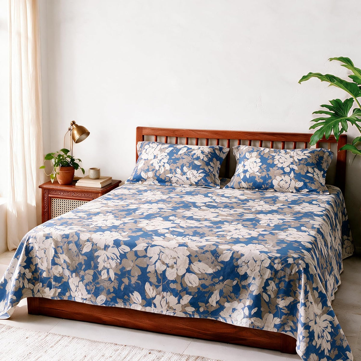 HOKIPO Suzani Patchwork 210 TC Cotton Sateen Flat Bedsheet, King Size, Sand - image 11