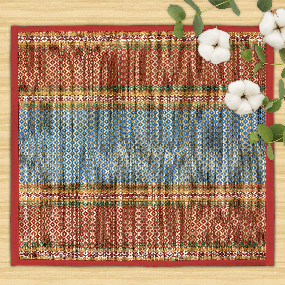 Natural River Grass Handcrafted Pooja Floor Mats/Meditation Prayer Mat/Sittting Mat/Aasan Mat Chatai for Pack of 2/4/6/8, Red