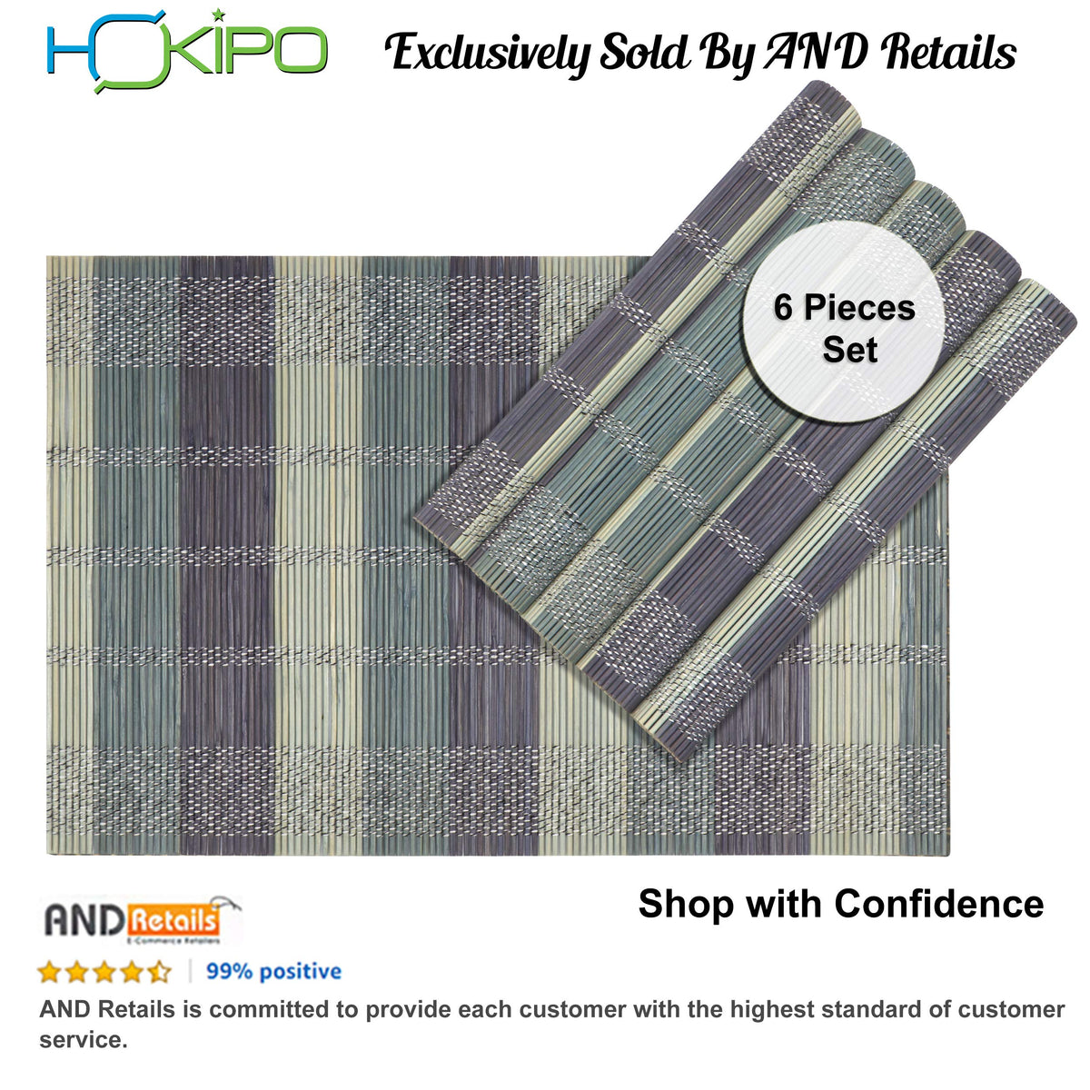 Buy Bean Blue reversible bamboo table mats set of 6 | Hokipo
