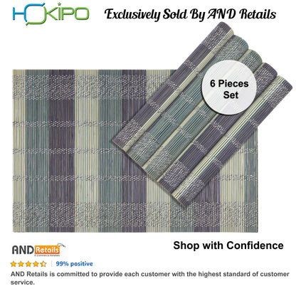 Heat Resistant Bamboo Placemats Set of 6 Dining Table Mats, 45x30 cm, Bean Blue