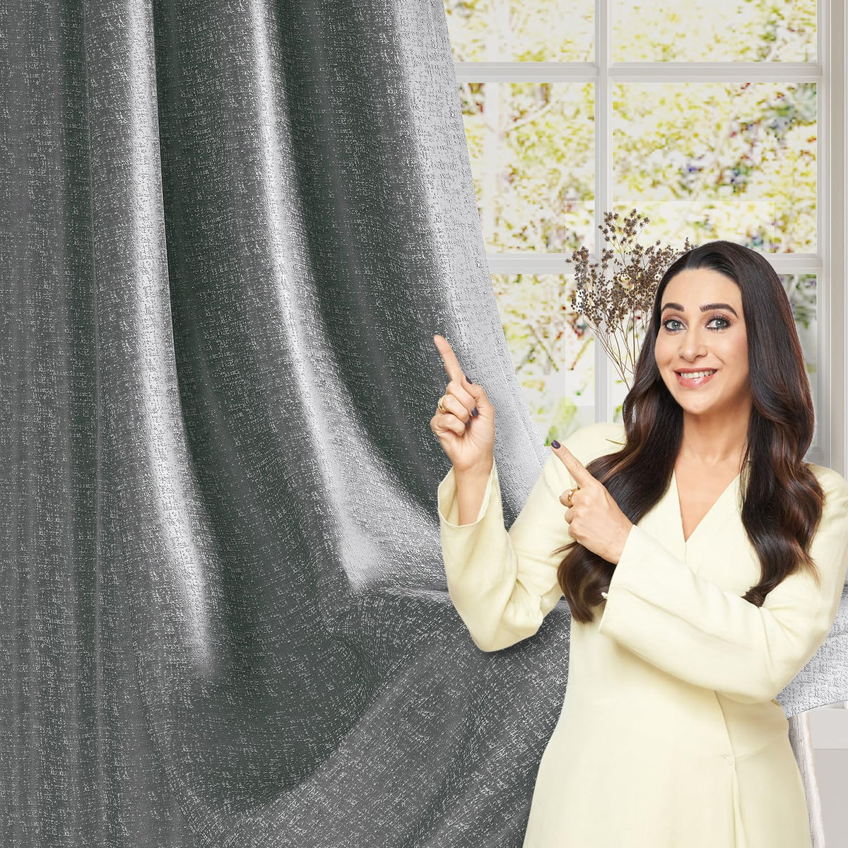 HOKIPO Imperia Eyelet Curtains, 7 Feet Long - Muted Grey
