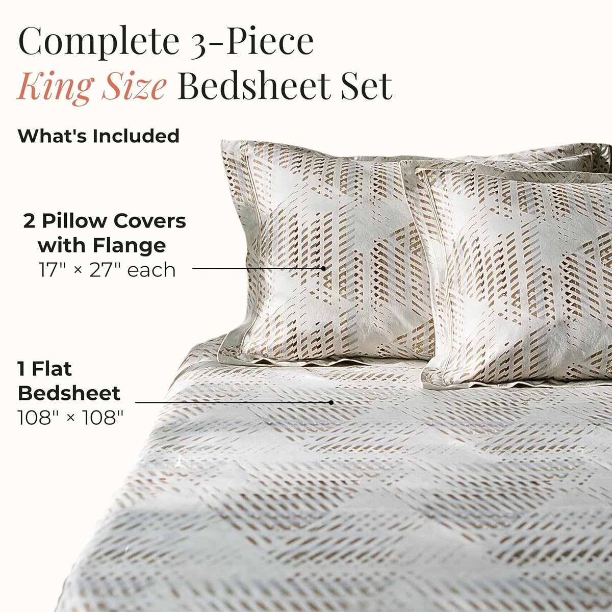 HOKIPO Geometric 300 TC Cotton Sateen Flat Bedsheet, King, Mustard & Ochre - image 5