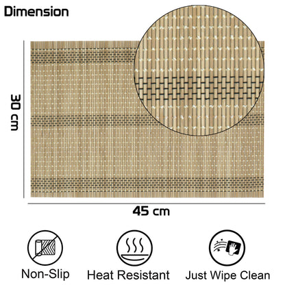 Reversible Bamboo Table Mats for Dining Table, Set of 4 Placemats, 45x30 cm, Hazel Wood