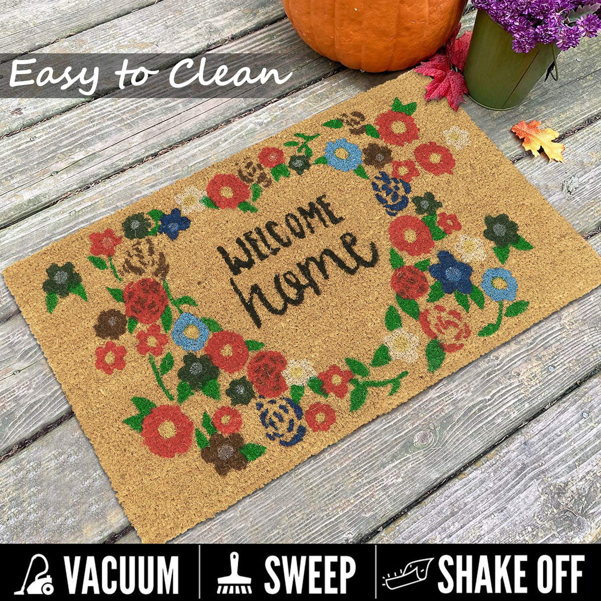 Large 45X75Cm Coir Doormats For Entrance With Antiskid Pvc Backing, Multicolor ( Rectangular)