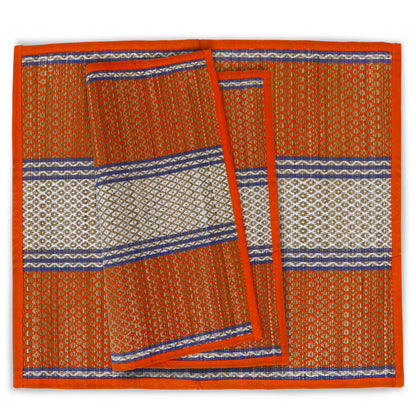 Natural River Grass Handcrafted Pooja Floor Mats/Meditation Prayer Mat/Sittting Mat/Aasan Mat Chatai for Pack of 2/4/6/8, Orange