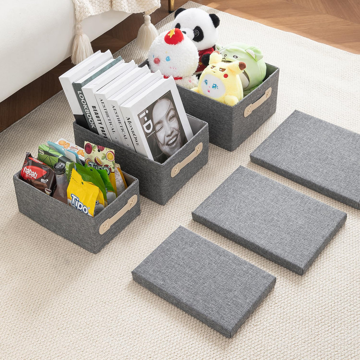 Organisers Storage Box with Lid, Grey, Pack of 2