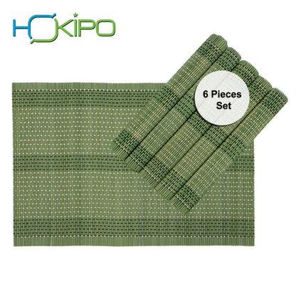 Reversible Bamboo Table Mats For Dining Table, Set Of 6 Placemats, 45X30 Cm, Green