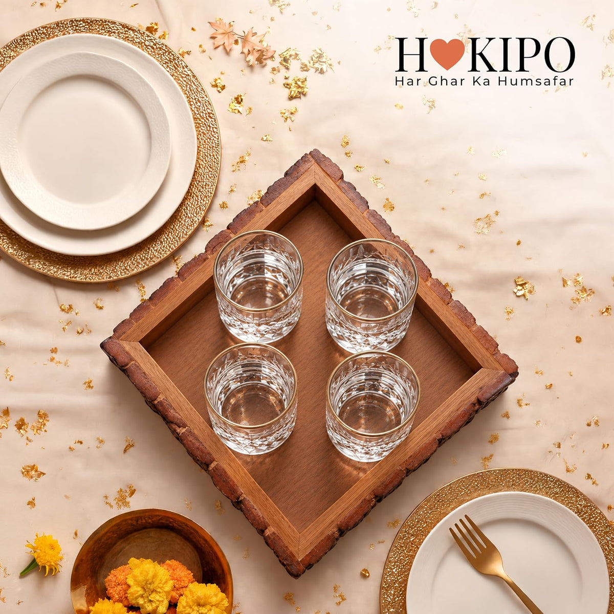 HOKIPO Arbor Mango Wood Serving Tray with Bark Edge, Square 25 x 25 cm - image 9