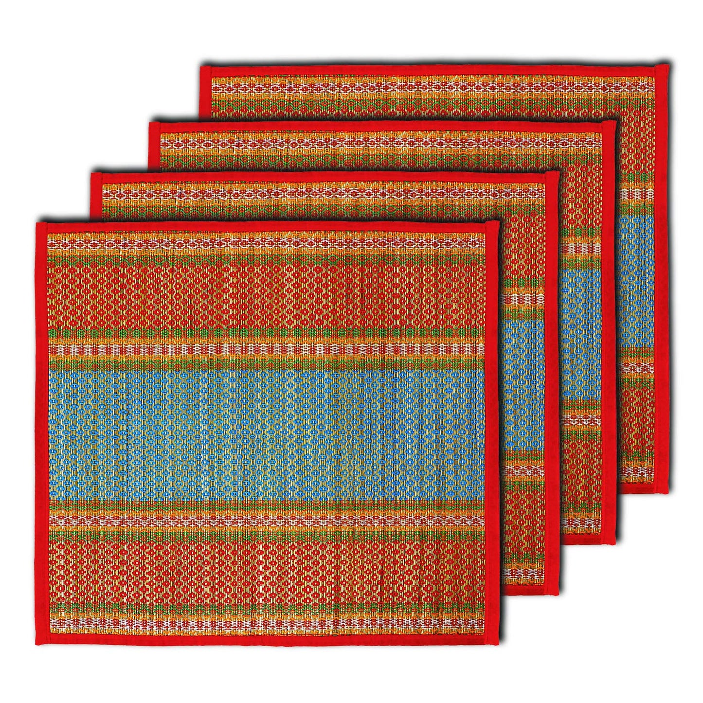 Natural River Grass Handcrafted Pooja Floor Mats/Meditation Prayer Mat/Sittting Mat/Aasan Mat Chatai for Pack of 2/4/6/8, Red