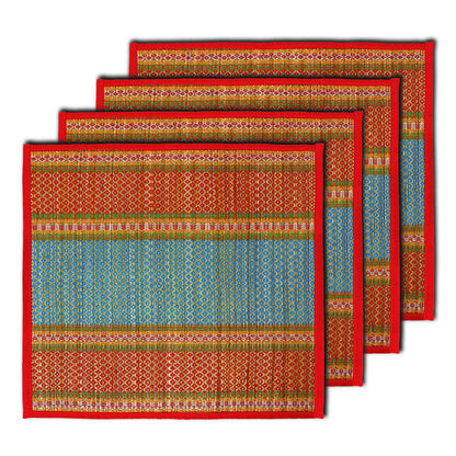 Natural River Grass Handcrafted Pooja Floor Mats/Meditation Prayer Mat/Sittting Mat/Aasan Mat Chatai for Pack of 2/4/6/8, Red